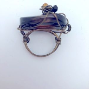 Wire Hand Made Fashion Ring Tigers Eye Stone 6.5